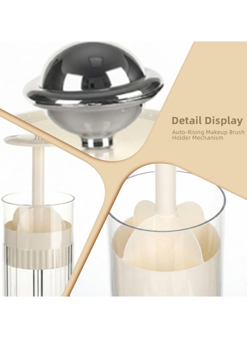 حامل فرش المكياج القابل للرفع مع غطاء، صندوق تخزين مستحضرات التجميل، منظم فرش مكياج شفاف مضاد للغبار لسطح الطاولة في الحمام - view 4